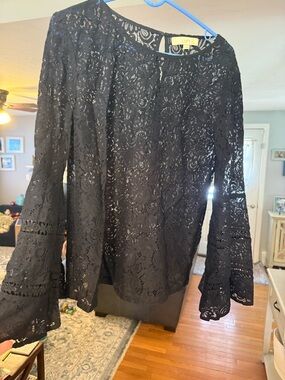 LOFT Black Lace Bell-Sleeve Top